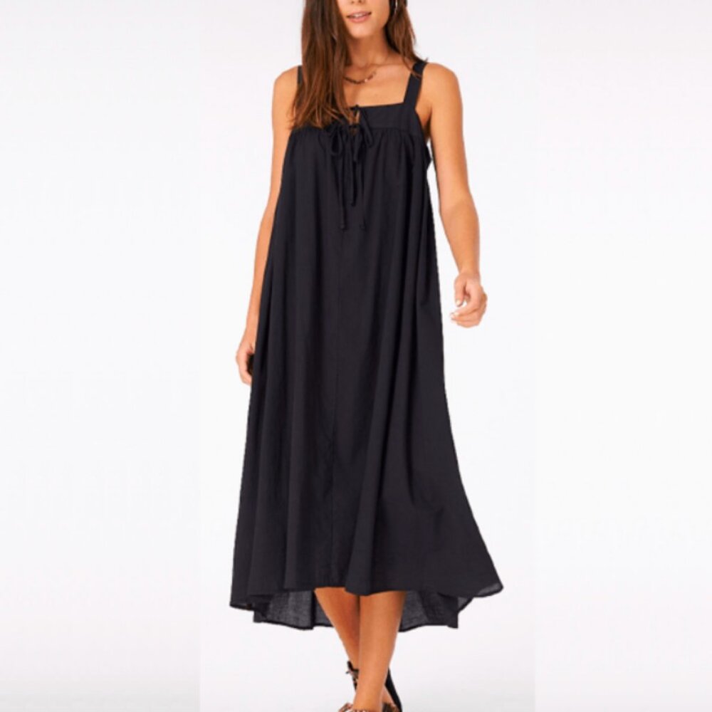 XiRENA Kynsley Black Cotton Sleeveless Tie Front Shift Midi Dress Size XS